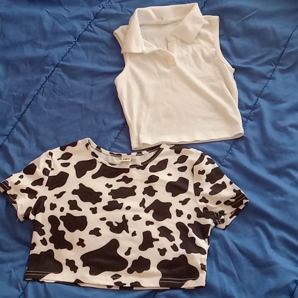 Cow Print (1) & White Collared (1) Crop Tops - Picture 4 of 10